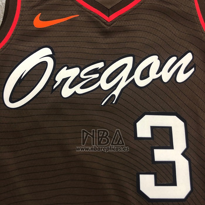 Camiseta Portland Trail Blazers CJ McCollum NO 3 Ciudad 2020-21 Marron